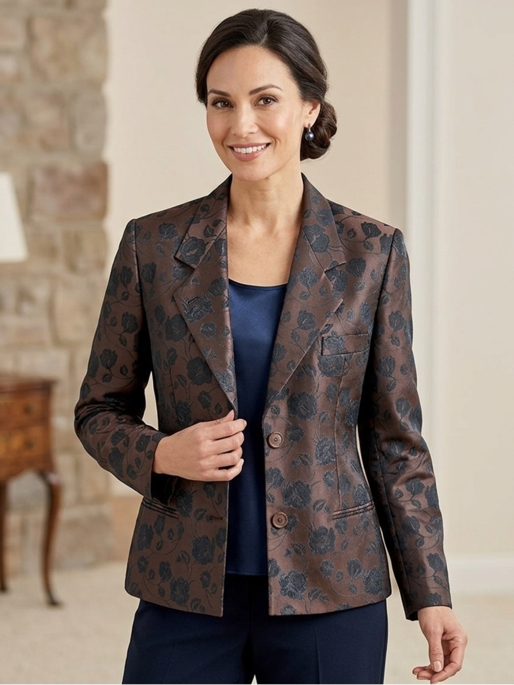 Mikaela Gorgeous Blazer Sz 4 Brown Chocolate Floral